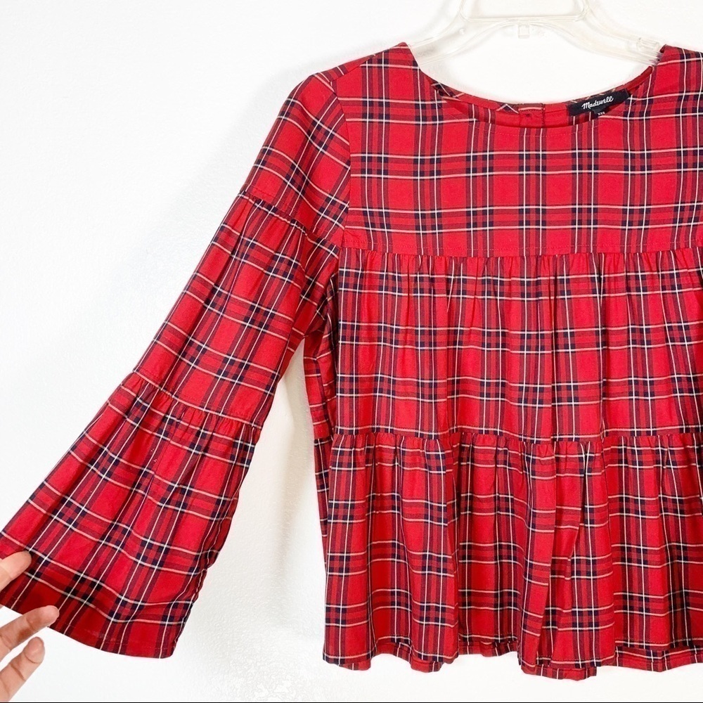 Madewell Plaid Long Sleeve Tiered Button UpTop Size XXS - Picture 5 of 9